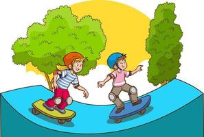 kids skateboarding cartoon vector