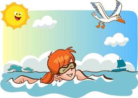 children swimming and sunbathing on vacation vector