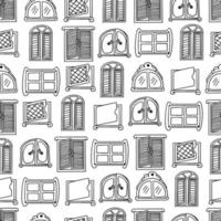 Seamless pattern with doodle style windows on a white background. vector