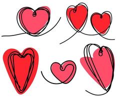 conjunto de bocetos de corazones de fideos para el diseño conceptual. dibujo de croquis de contorno. vector