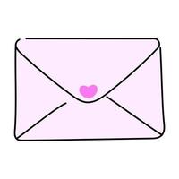 Envelope with a heart drawn in doodle style. vector