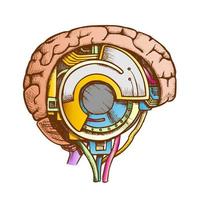 Technology Cyber Brain Side View Color Vector