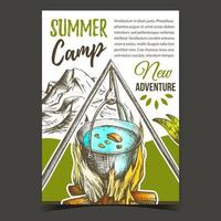 vector de banner de publicidad de aventura de campamento de verano