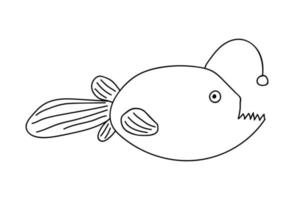 Ilustración de fideos vectoriales de rape. rape de mar profundo de aspecto enojado dibujado a mano. vector