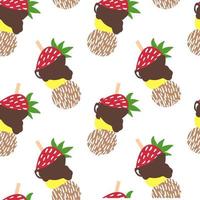 Canape seamless pattern. Vector canapes with cookie, chocolate and strawberry isolated on white background.