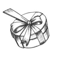 Gift Box In Round Shape With Ribbon Retro Vector