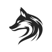 High contrast black and white fox head logo vector illustration.