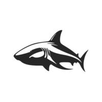 Minimalistic black and white vector logo featuring a strong shark.