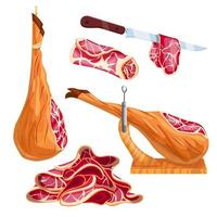 ham meat food set cartoon vector illustration