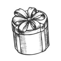 Gift Box Tall Round Shape With Ribbon Ink Vector