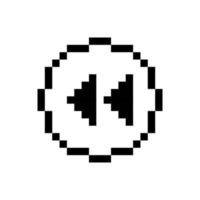 Black rewind button, pixel art design style. vector