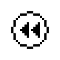 Black rewind button, pixel art design style. vector