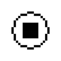 Black Stop button icon, pixel art design. vector