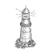 lighthouse sea sketch hand drawn vector