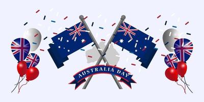 Australia day January 26th flying flag illustration with flag pole background design, Suitable for banner, website and app vector