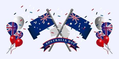 Australia day January 26th flying flag illustration with flag pole background design, Suitable for banner, website and app vector