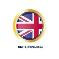 reino unido, bandera de inglaterra, mapa y botón brillante, ilustración vectorial vector