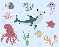 underwater animals set vector