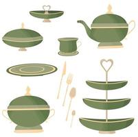 set of crockery dishes vector