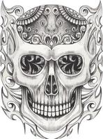 Art fancy skull tattoo. Hand drawing and make graphic vector. vector