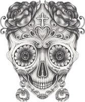 Art fancy skull day of the dead. Hand drawing and make graphic vector. vector