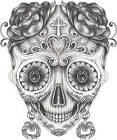 Art fancy skull day of the dead. Hand drawing and make graphic vector. vector