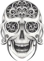 Art fancy vintage  mix skull tattoo. Hand drawing and make graphic vector. vector