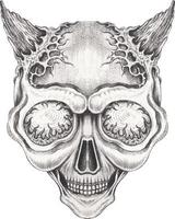 Art surreal devil skull. Hand drawing and make graphic vector. vector