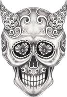 Art fancy devil skull. Hand drawing and make graphic vector. vector