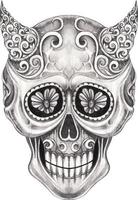 Art fancy devil skull. Hand drawing and make graphic vector. vector