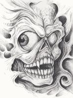 tatuaje de cráneo de monstruo surrealista de arte. dibujo a mano y hacer vector gráfico.