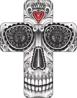 Art fancy skull cross. Hand drawing and make graphic vector. vector