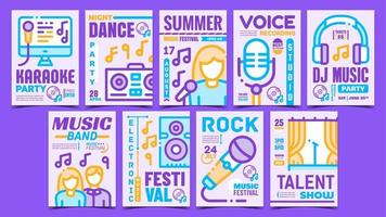 Music Concert Creative Promo Posters Set Vector