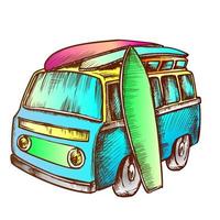 tablas de surf y vector de color de furgoneta de surf retro