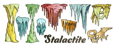 Stalactite And Stalagmite Color Set Vector