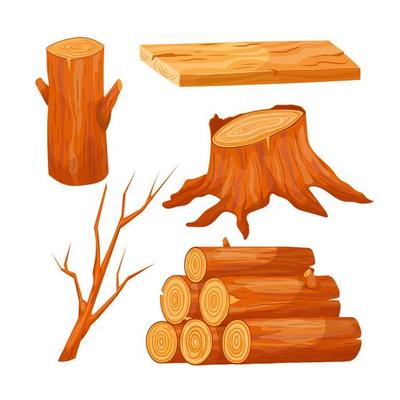 wood log set cartoon vector illustration