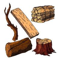 wood log set sketch hand drawn vector