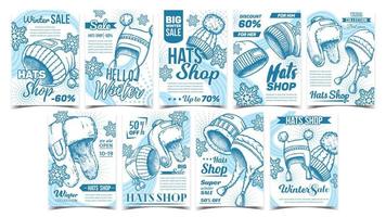 Hats Shop Winter Sale Advertise Banner Set Vector