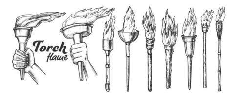 Torch Burning Collection Monochrome Set Vector