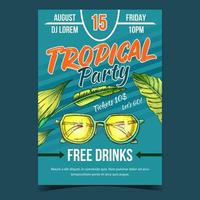 Tropical Tree Leaves And Sunglasses Banner Vector