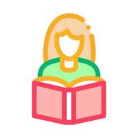 Girl Reading Book Icon Vector Outline Illustration