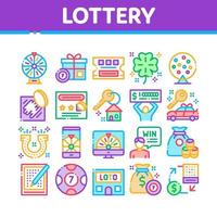 Lottery Gambling Game Collection Icons Set Vector