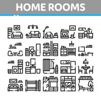 Home Rooms Furniture Collection Icons Set Vector