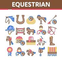 Equestrian Animal Collection Icons Set Vector