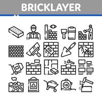 Bricklayer Industry Collection Icons Set Vector