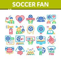 conjunto de iconos de colección de atributos de hinchas de fútbol vector