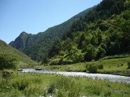 Beautiful view of mountain stream in summer. Caucasus mountains. photo