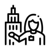 Woman Guide near Tower Vector Outline Illustration