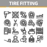 Tire Fitting Service Collection Icons Set Vector