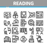 Reading Library Book Collection Icons Set Vector